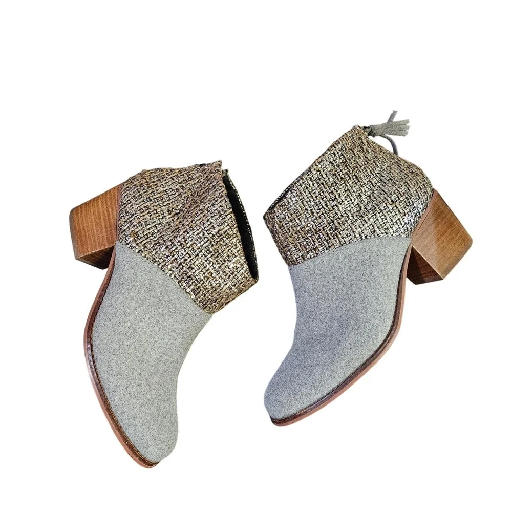 TOMS Leila Block Heel Booties in Metallic x Gray Felt Women's Size‎ 8 US